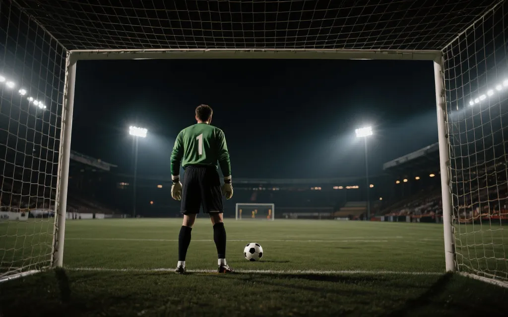 点球大战前球员与门将对峙的紧张氛围